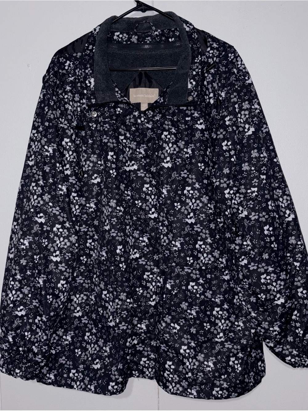 Woman Within 2X 26/28 Floral Rain Jacket Zip-Out Fleece Liner Hooded